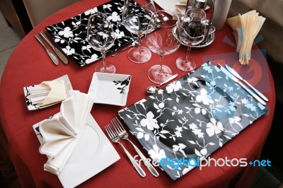 Restaurant Dinner Table Stock Photo