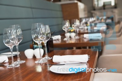 Restaurant Table Set Stock Photo