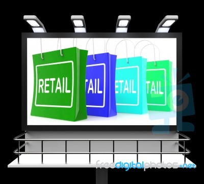 Retail Shopping Sign Shows Buying Selling Merchandise Sales Stock Image