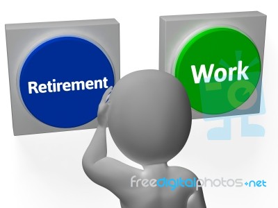 Retirement Work Buttons Show Pensioner Or Employment Stock Image