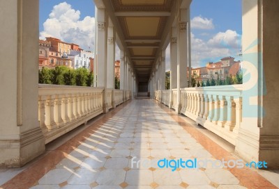 Retouching Of Perspective Walking Way Of Old And Ancient Buildin… Stock Photo