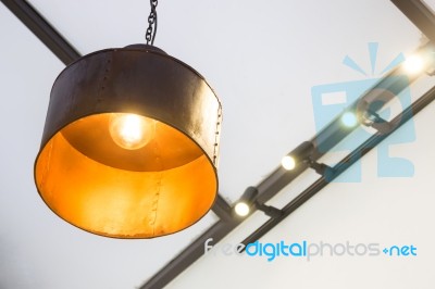 Retro Light Of Black Hanging Lamp Stock Photo