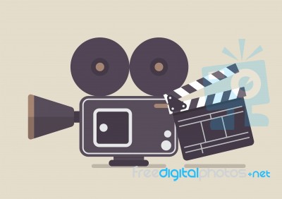 Retro Movie Camera And Movie Clapper Stock Image