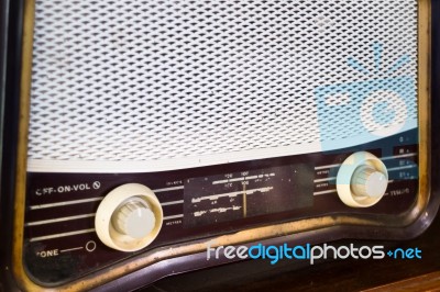 Retro Radio On Wooden Table Stock Photo