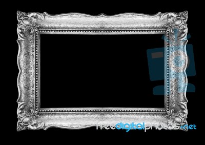 Retro Silver Picture Frame On Black Background Stock Photo