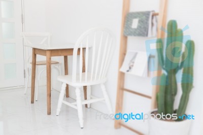 Retro Style Of White Wooden Chair Stock Photo