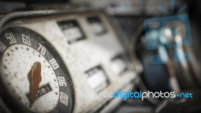 Retro Truck Gauge Cluster With Speedometer Stock Photo