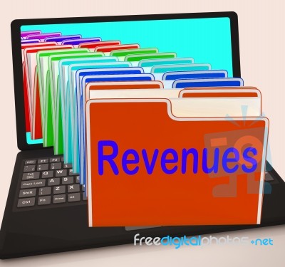 Revenues Folders Laptop Mean Business Income And Earnings Stock Image