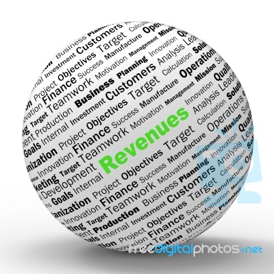 Revenues Sphere Definitions Shows Financial Growth Or Improvemen… Stock Image