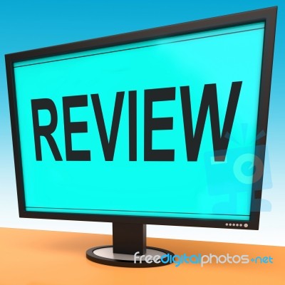 Review Screen Means Check Reviewing Or Reassess Stock Image