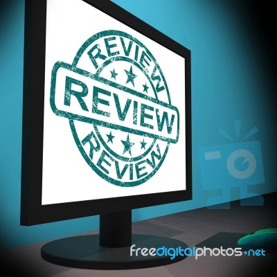 Review Screen Means Examine Reviewing Or Reassess Stock Image