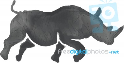 Rhinoceros Silhouette Running Watercolor Stock Image