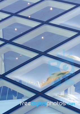 Rhomboid-grid Glass Wall Stock Photo