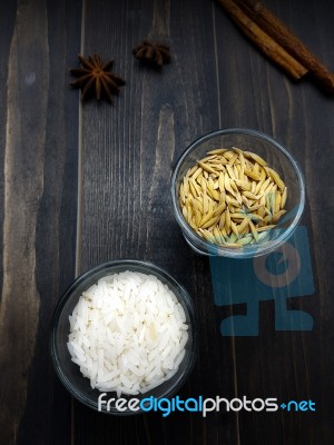 Rice And Paddy In The Glass Stock Photo