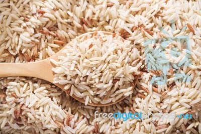 Rice Berry In Wooden Spoon Stock Photo