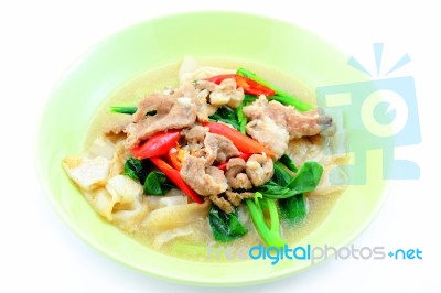 Rice Noodle With Pork Slice Stock Photo