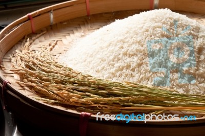 Rice On Basket Stock Photo