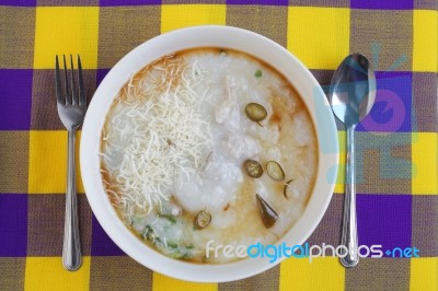 Rice Porridge In The Bowl Stock Photo