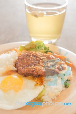 Rice With Hamburg Steak And Fried Egg Stock Photo