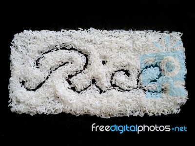 Rice Word On Thai Rice Isolate On Black Background Stock Photo