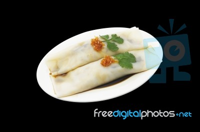 Rich Noodle Paste With Pork Fried Bamboo Shoots On Black Background , Thai Food Stock Photo