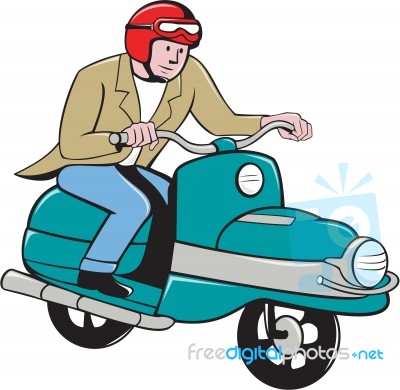 Rider Riding Scooter Isolated Cartoon Stock Image