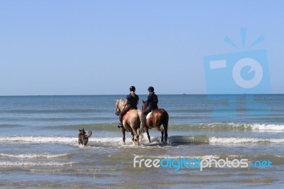 Riding Out To Sea On Horses Stock Photo