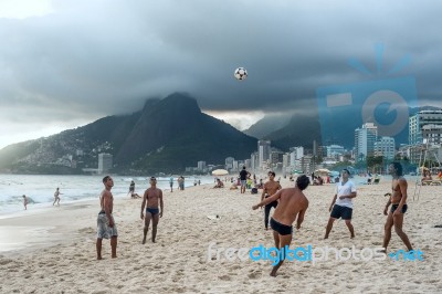 Rio De Janeiro, March 2: Group Of Brazilians Play A Game Of Keep… Stock Photo