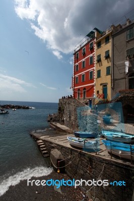 Riomaggiore View, Gulf Of 5 Terre B Stock Photo