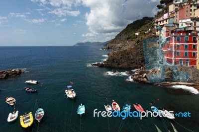 Riomaggiore View, Gulf Of 5 Terre F Stock Photo