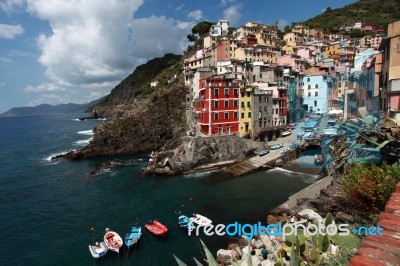 Riomaggiore View, Gulf Of 5 Terre G Stock Photo