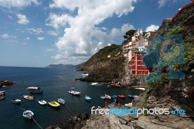 Riomaggiore View, Gulf Of 5 Terre H Stock Photo