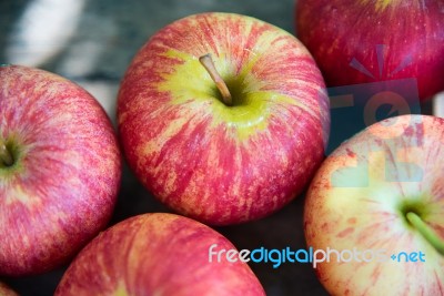 Ripe Red Apples On Wooden Background Stock Photo