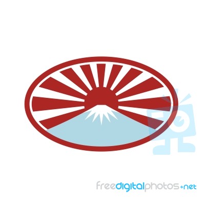 Rising Sun With Snow Capped Mountain Icon Stock Image