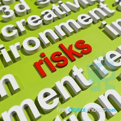 Risks In Word Cloud Shows Investment Risks And Economy Crisis Stock Image