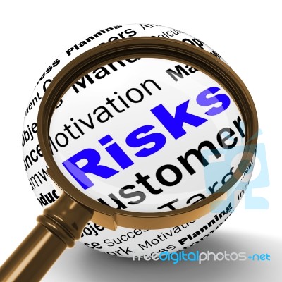 Risks Magnifier Definition Shows Insecurity And Financial Risks Stock Image