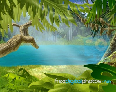 River Bank With Plants In The Tropical Forest Stock Image