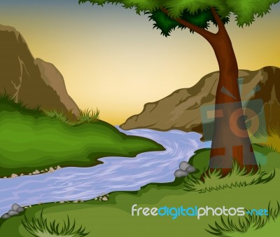 river in forest with tree Stock Image