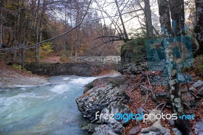 River In Ordesa National Park, Pyrenees, Huesca, Aragon, Spain Stock Photo