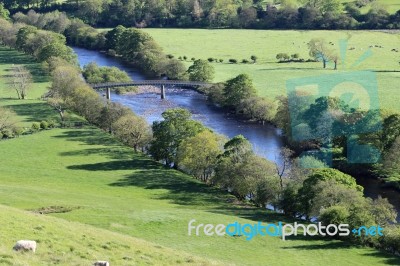 River Valley Footbridge Stock Photo