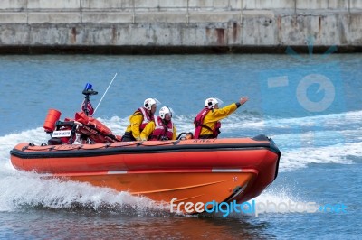 Rnli Lifeboat Display  At Staithes North Yorkshire Stock Photo