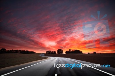 Road At The Sunset Stock Photo