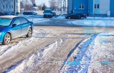 Road Covered With Ice Stock Photo