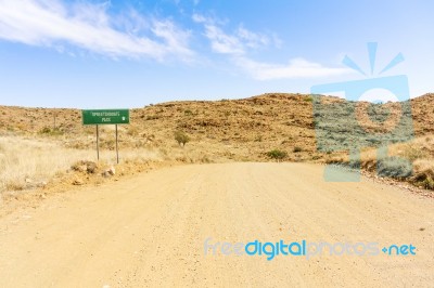 Road Sign For Spreetshoogte Pass  In Namibia Stock Photo