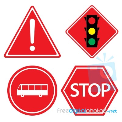 Road Sign Of Bus Stop, Hazard Warning, Red Traffic Sign On White Background Stock Image