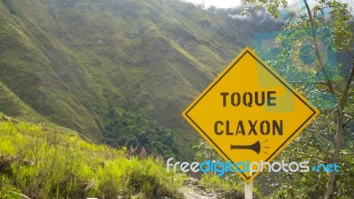 Road Sign On A Mountain Road Stock Photo