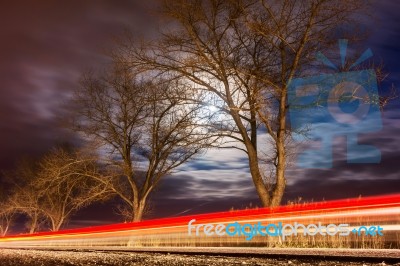 Roadside In The Night Stock Photo