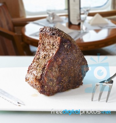 Roast Meat On Plate Stock Photo