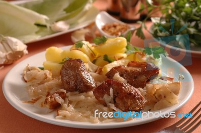 Roast Pork With Cabbage Stock Photo