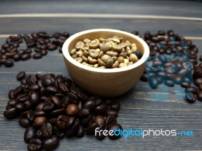 Roasted And Unroasted Coffee Beans Stock Photo